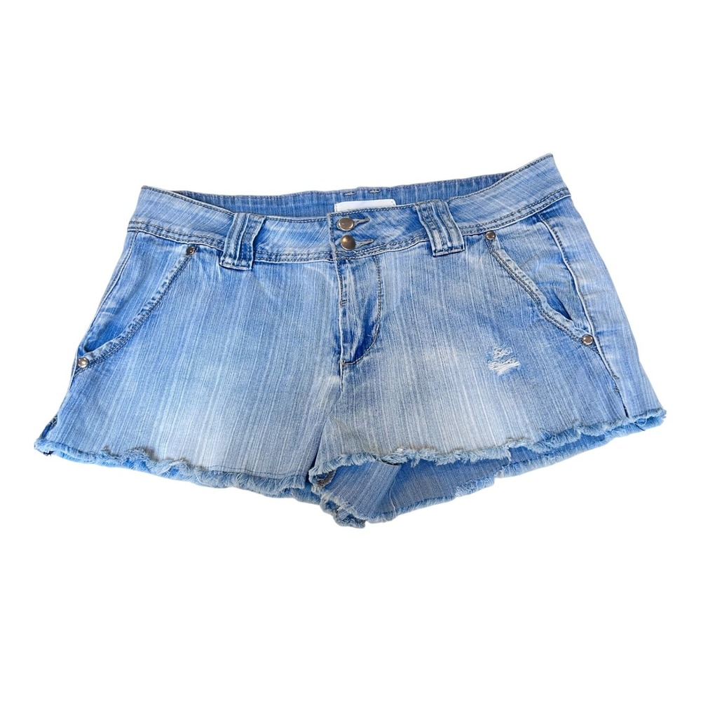21‎ Denim Womens Light Wash Low Rise Jean Shorts Size 28 Blue Y2K Distressed 28